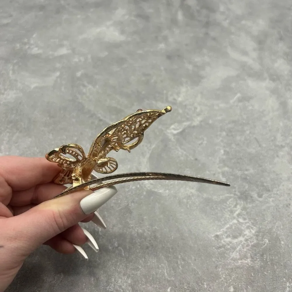 Fashion Jewelry Rhinestones Gold Butterfly Hair Clip Accessories